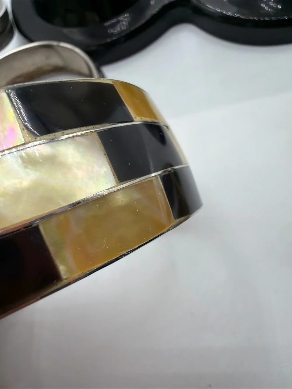 Vintage Chunky Brass, Enamel, Mother Of Pearl 9 Bangle Bracelet Jewelry Lot